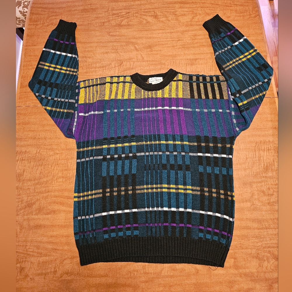Vintage 80s Sears & Roebuck  Sweater Mens Plaid Acrylic Knit 2XL Multicolor i6